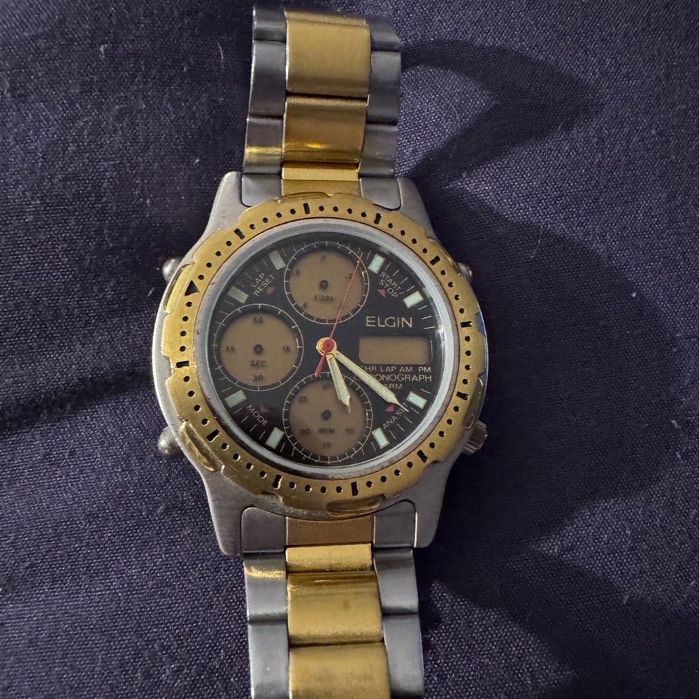 Elgin Analog Digital Chronograph Gold & Silver Mens Watch FJCO5